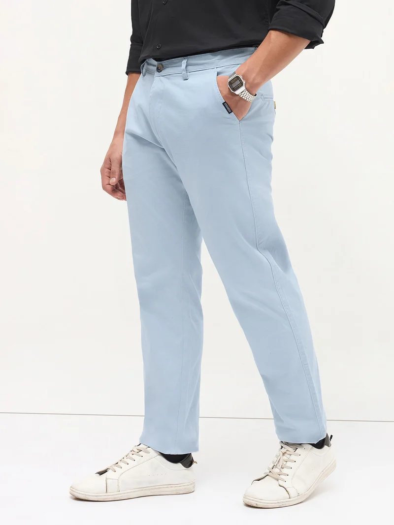 أوربانو فاشن Urbano Fashion Men's Light Sky Blue Cotton Regular Fit Casual Chinos Trousers Stretch